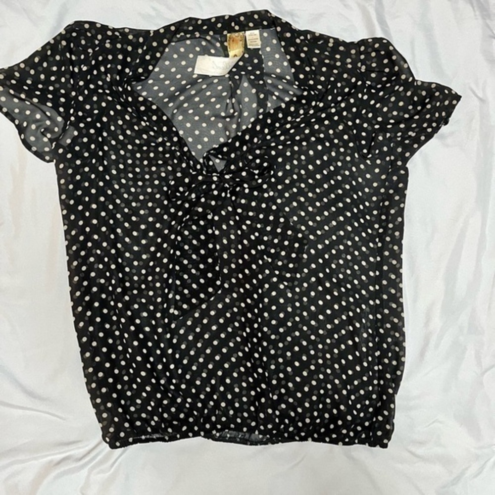 Women’s sheer black polka dot shirt size large